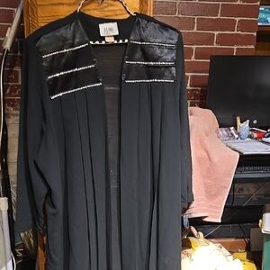 Black Open Front Women's Duster Jacket with Embellished Shoulder